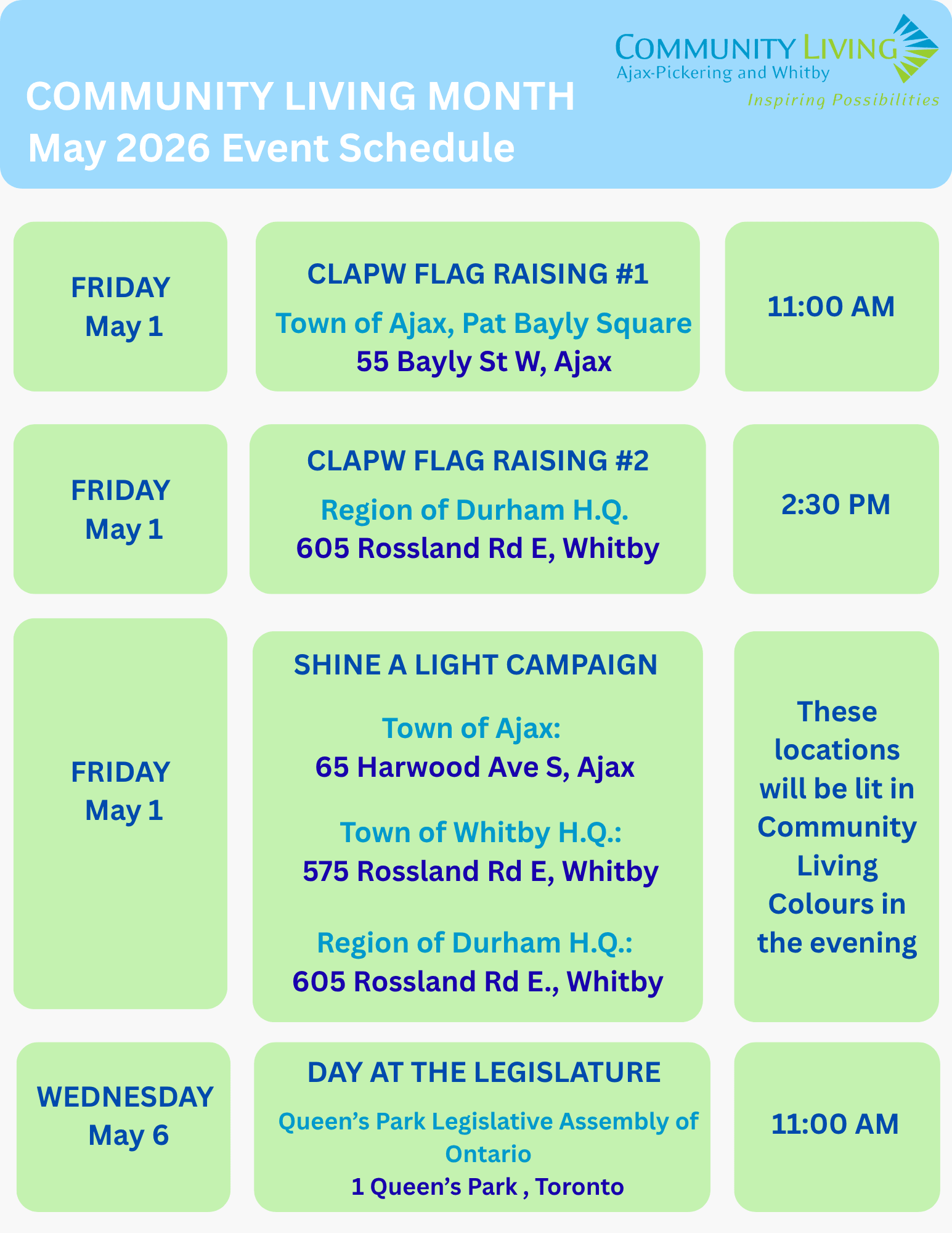 Community Living Month Events at CLAPW